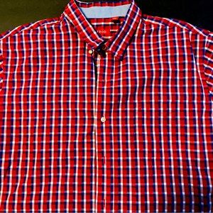 IZOD short sleeve plaid red, white & blue